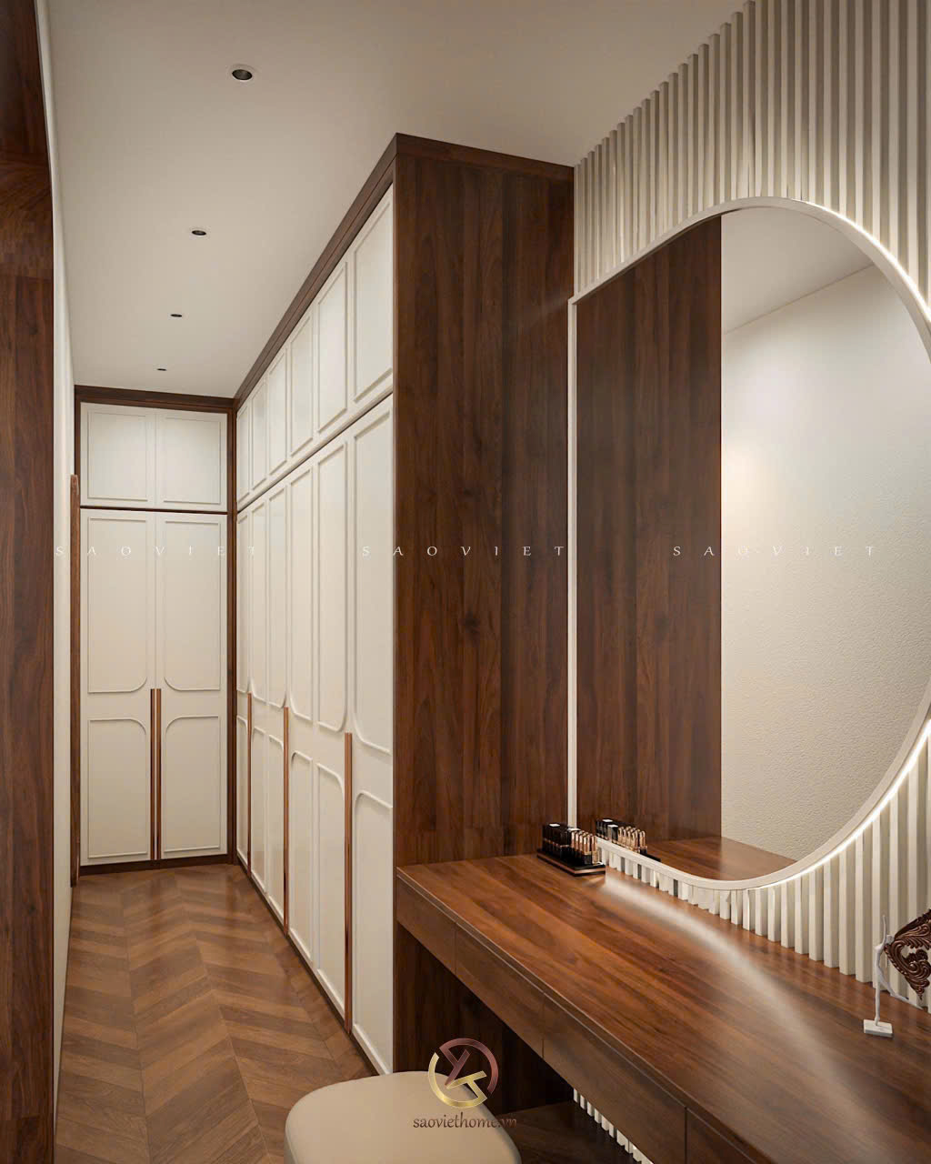 Thiết kế phòng ngủ master Võ Cường House - nội thất gỗ óc chó