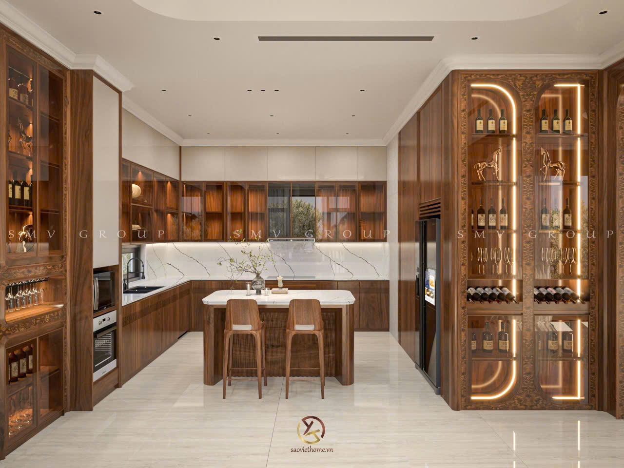 Thiết kế nội thất gỗ óc chó Lập Thạch Villa - Vĩnh Phúc