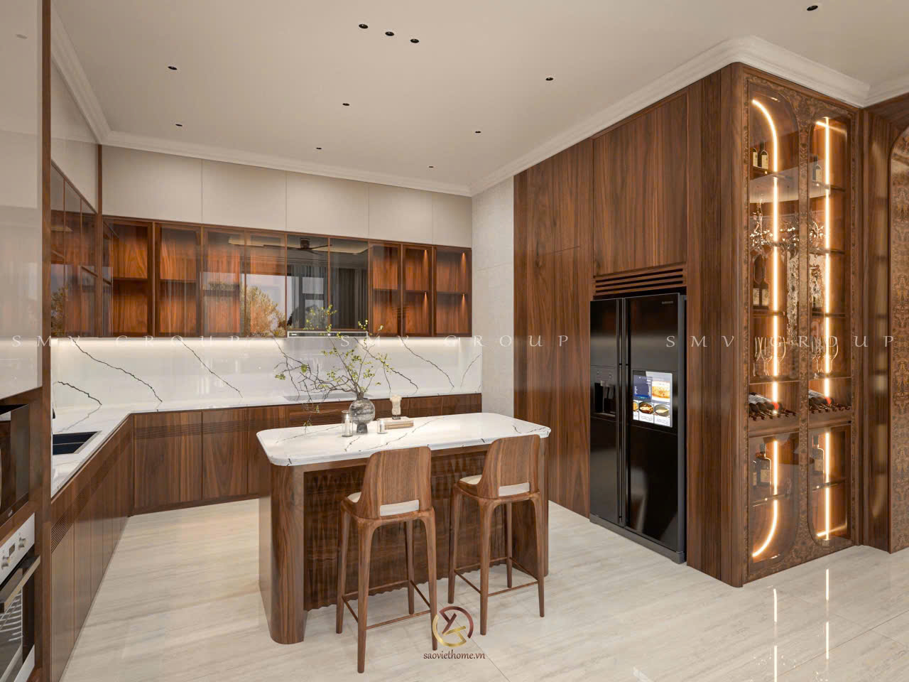 Thiết kế nội thất gỗ óc chó Lập Thạch Villa - Vĩnh Phúc