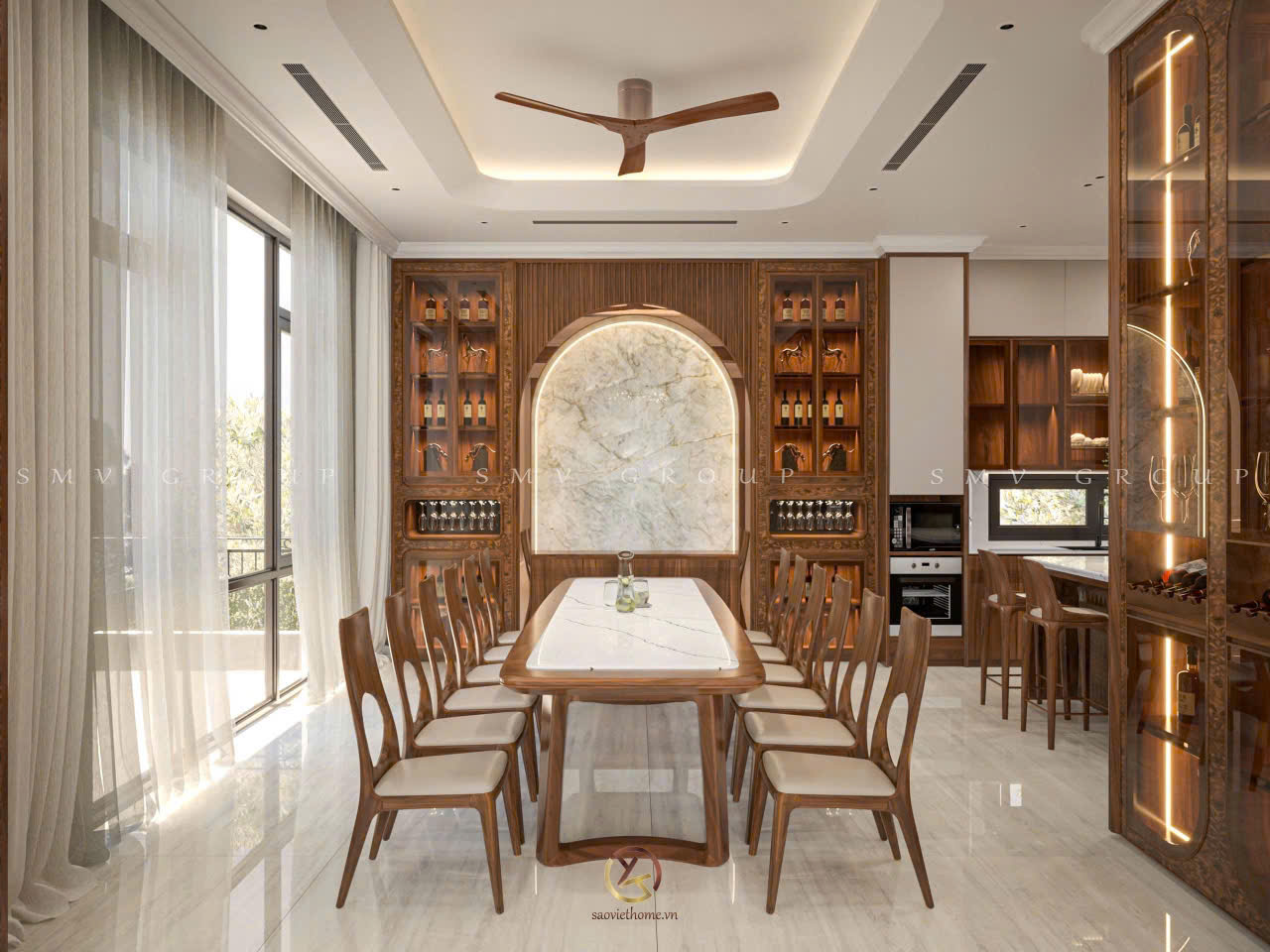 Thiết kế nội thất gỗ óc chó Lập Thạch Villa - Vĩnh Phúc