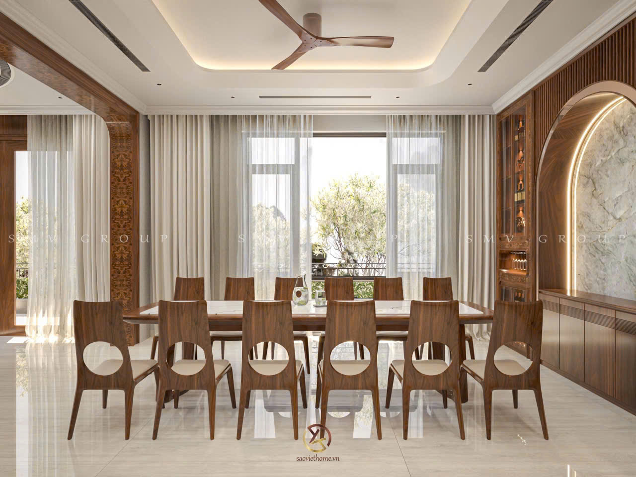 Thiết kế nội thất gỗ óc chó Lập Thạch Villa - Vĩnh Phúc