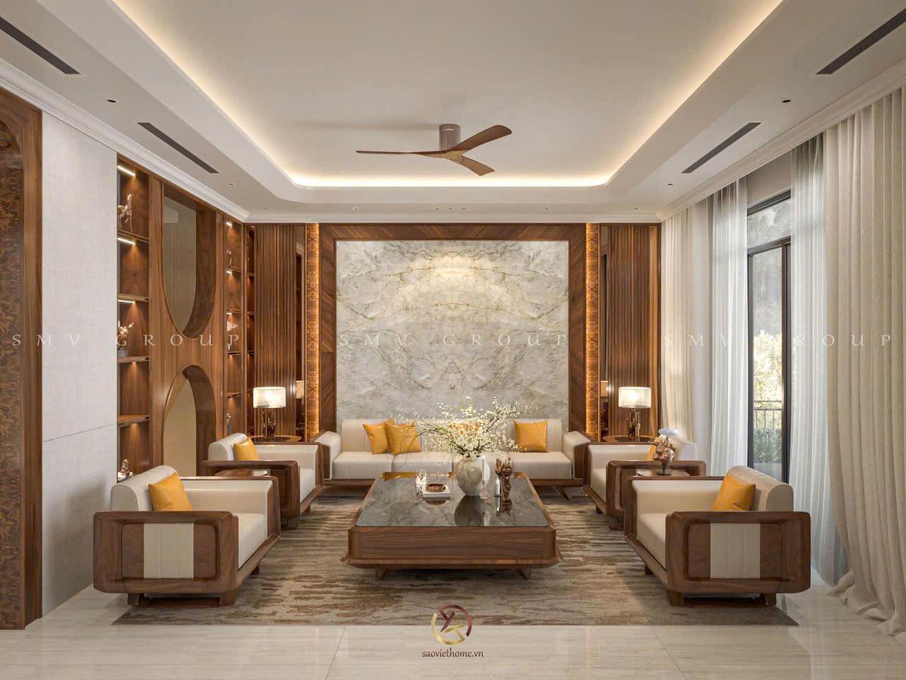 Thiết kế nội thất gỗ óc chó Lập Thạch Villa - Vĩnh Phúc