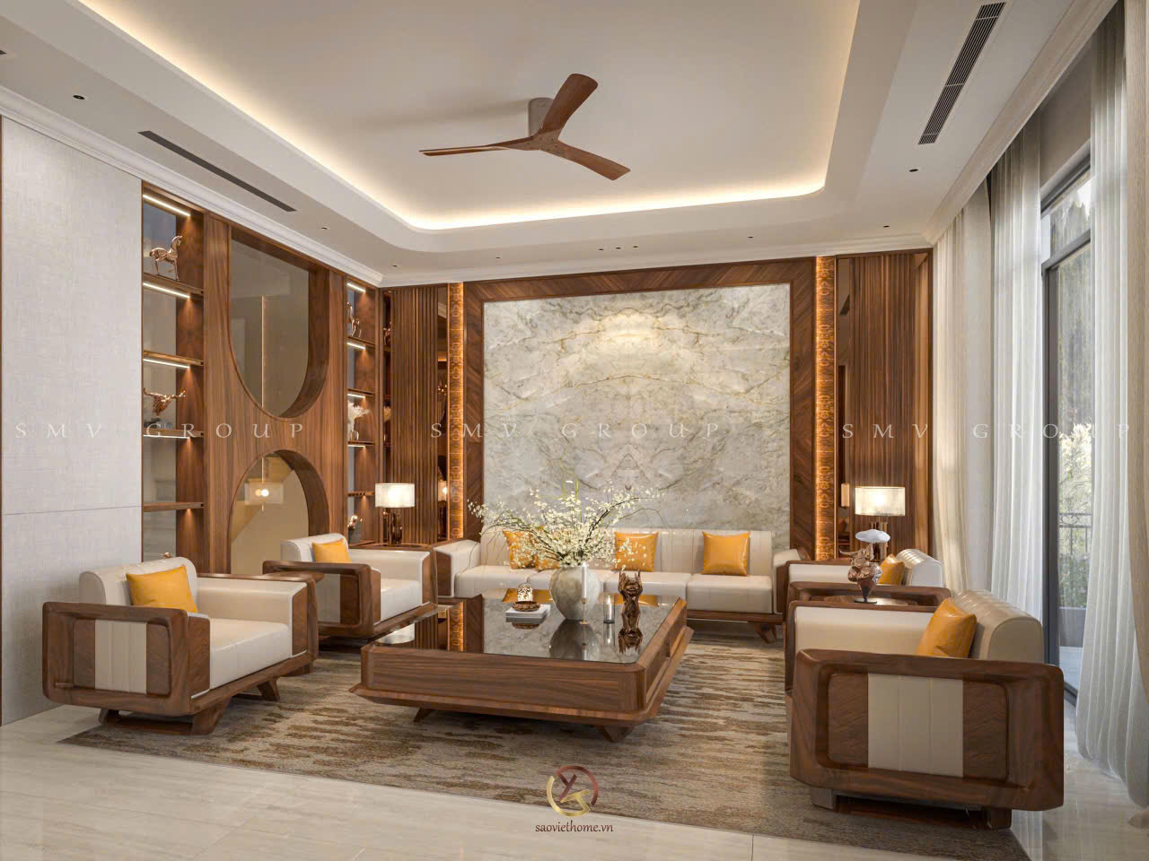 Thiết kế nội thất gỗ óc chó Lập Thạch Villa - Vĩnh Phúc