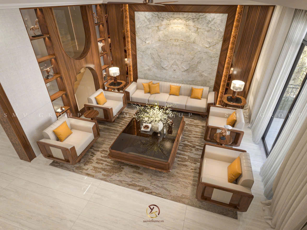 Thiết kế nội thất gỗ óc chó Lập Thạch Villa - Vĩnh Phúc