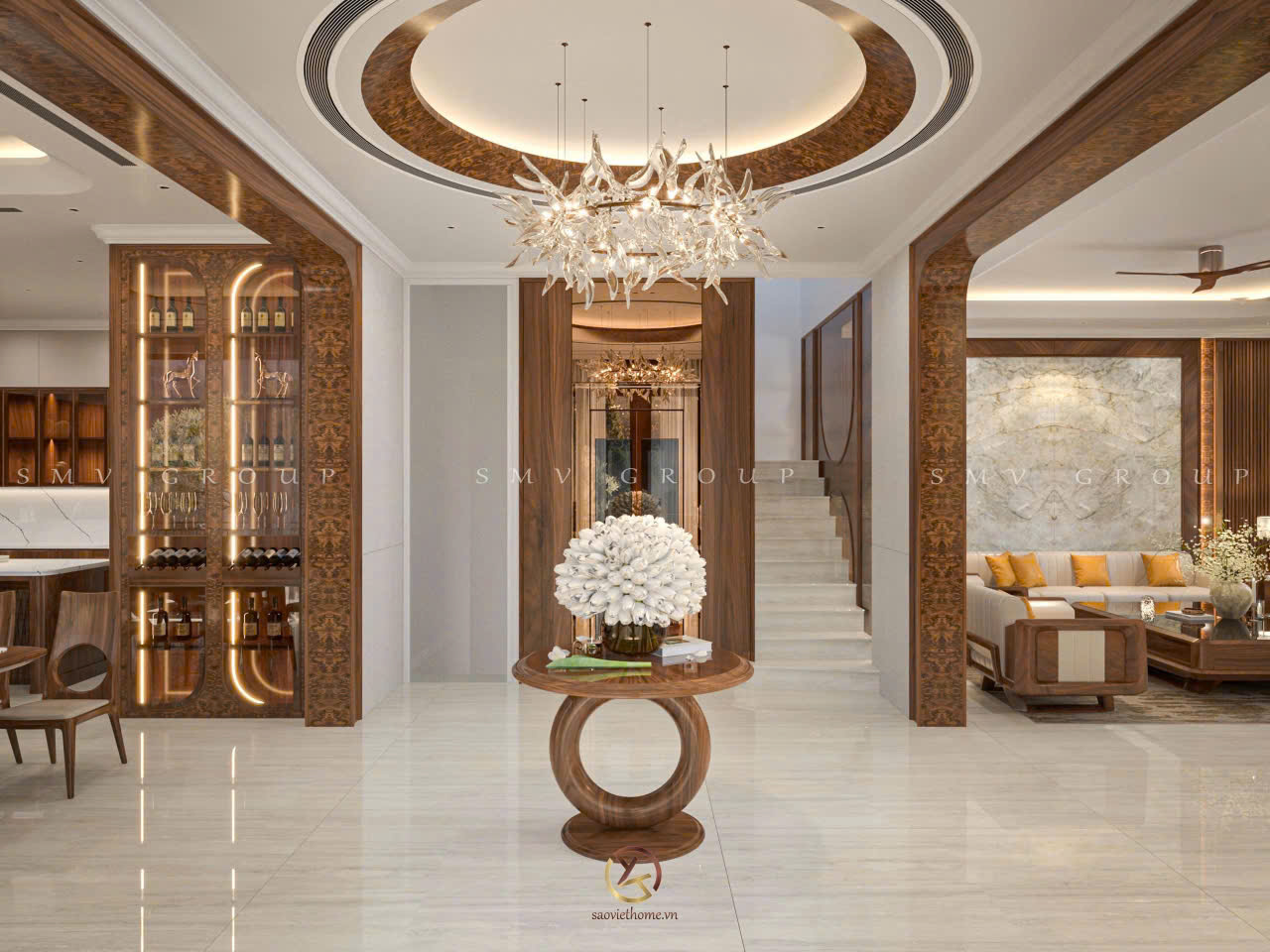 Thiết kế nội thất gỗ óc chó Lập Thạch Villa - Vĩnh Phúc
