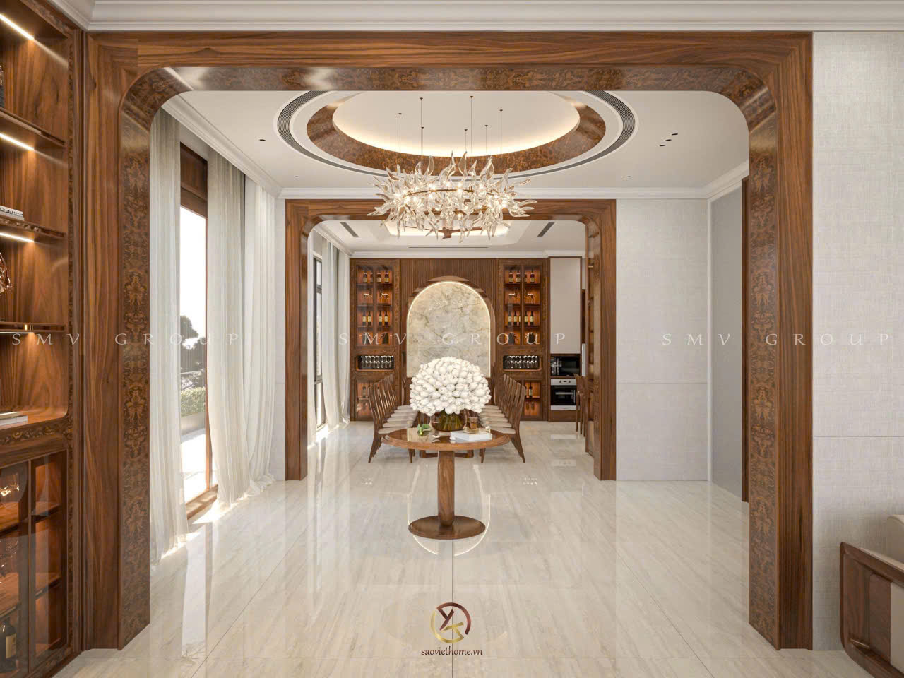 Thiết kế nội thất gỗ óc chó Lập Thạch Villa - Vĩnh Phúc