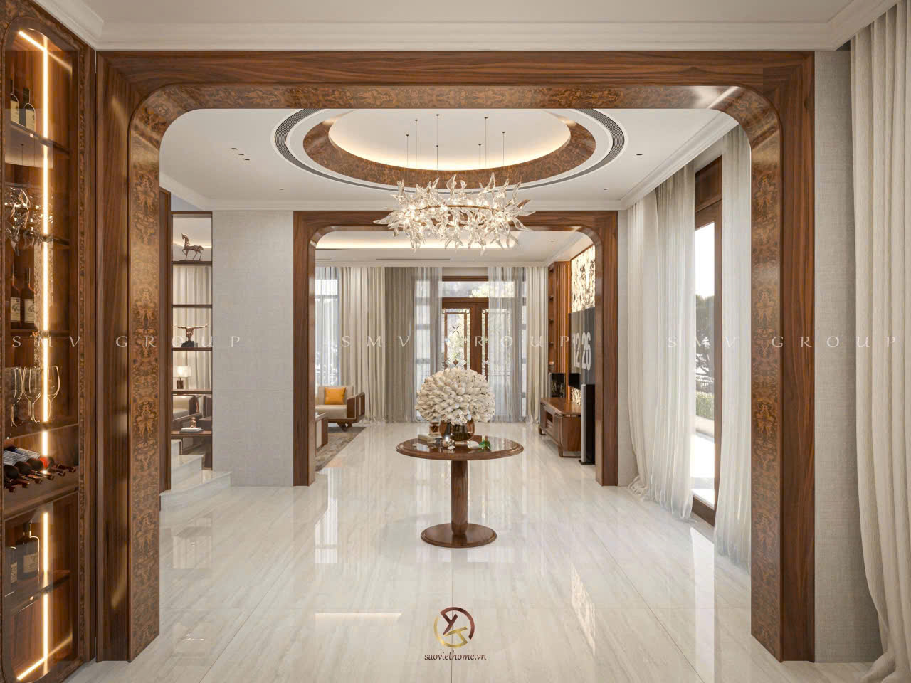 Thiết kế nội thất gỗ óc chó Lập Thạch Villa - Vĩnh Phúc