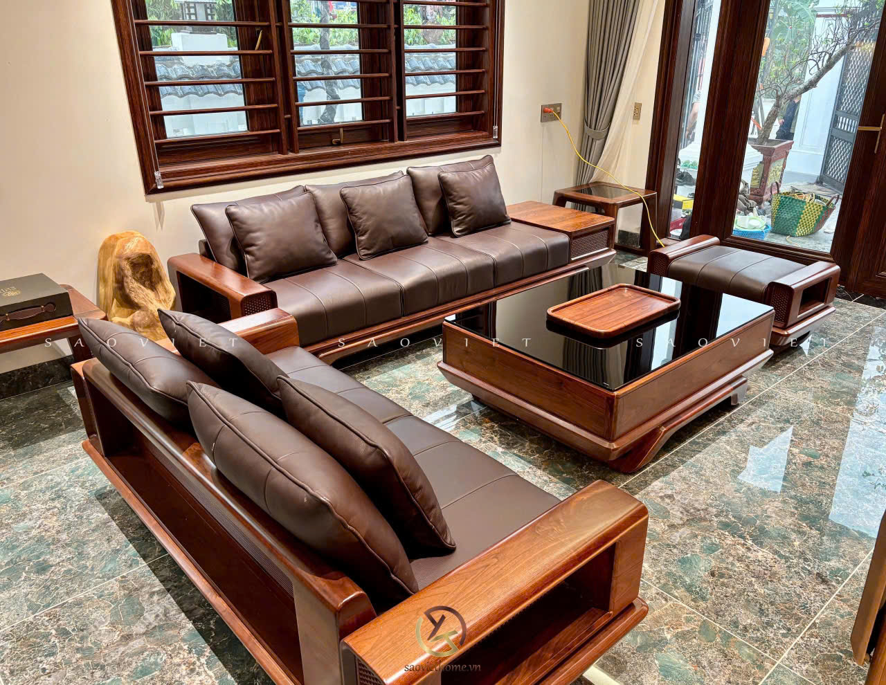 Sofa gỗ óc chó mã SFB-40
