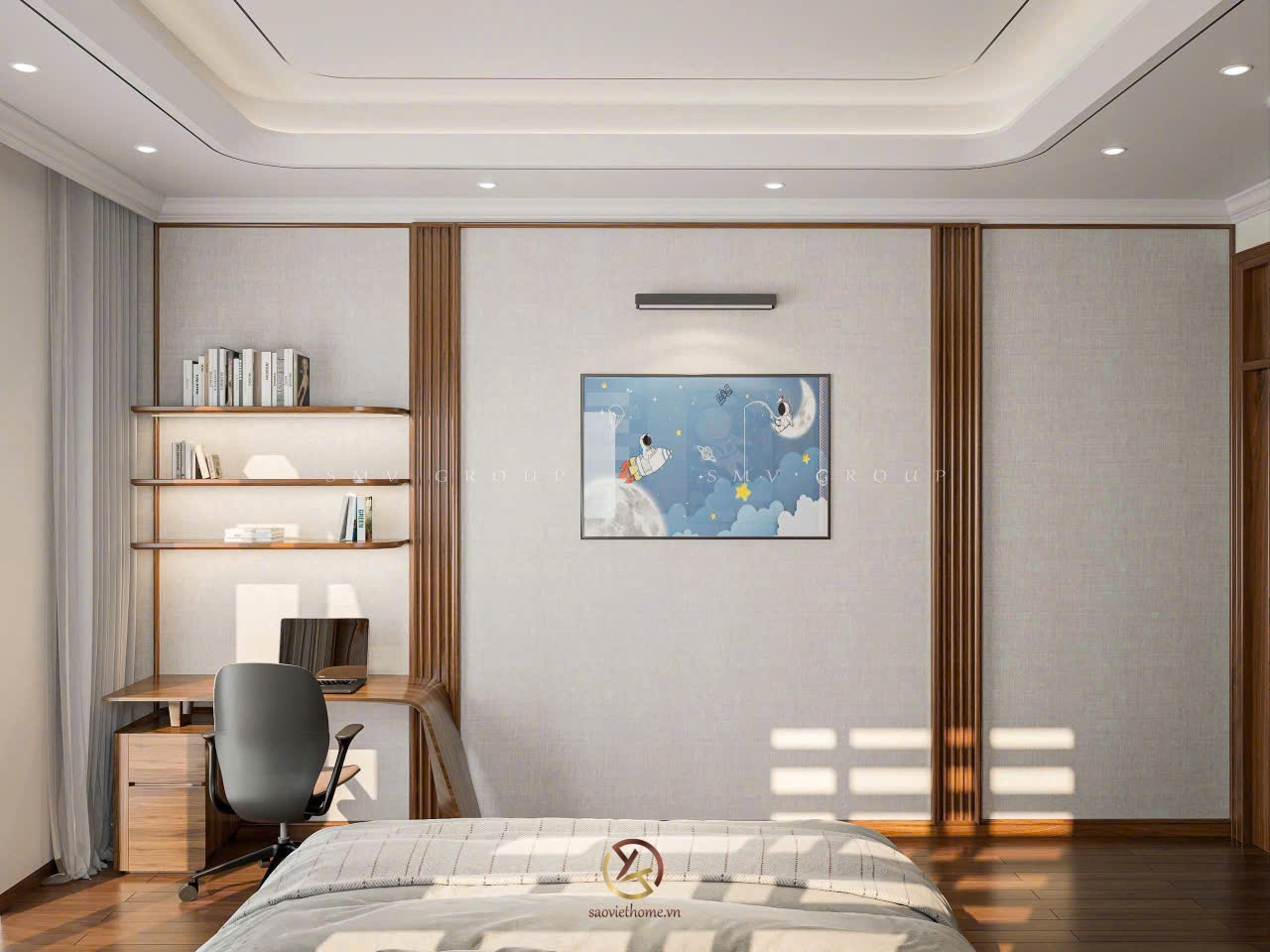 Phòng ngủ con trai gỗ óc chó